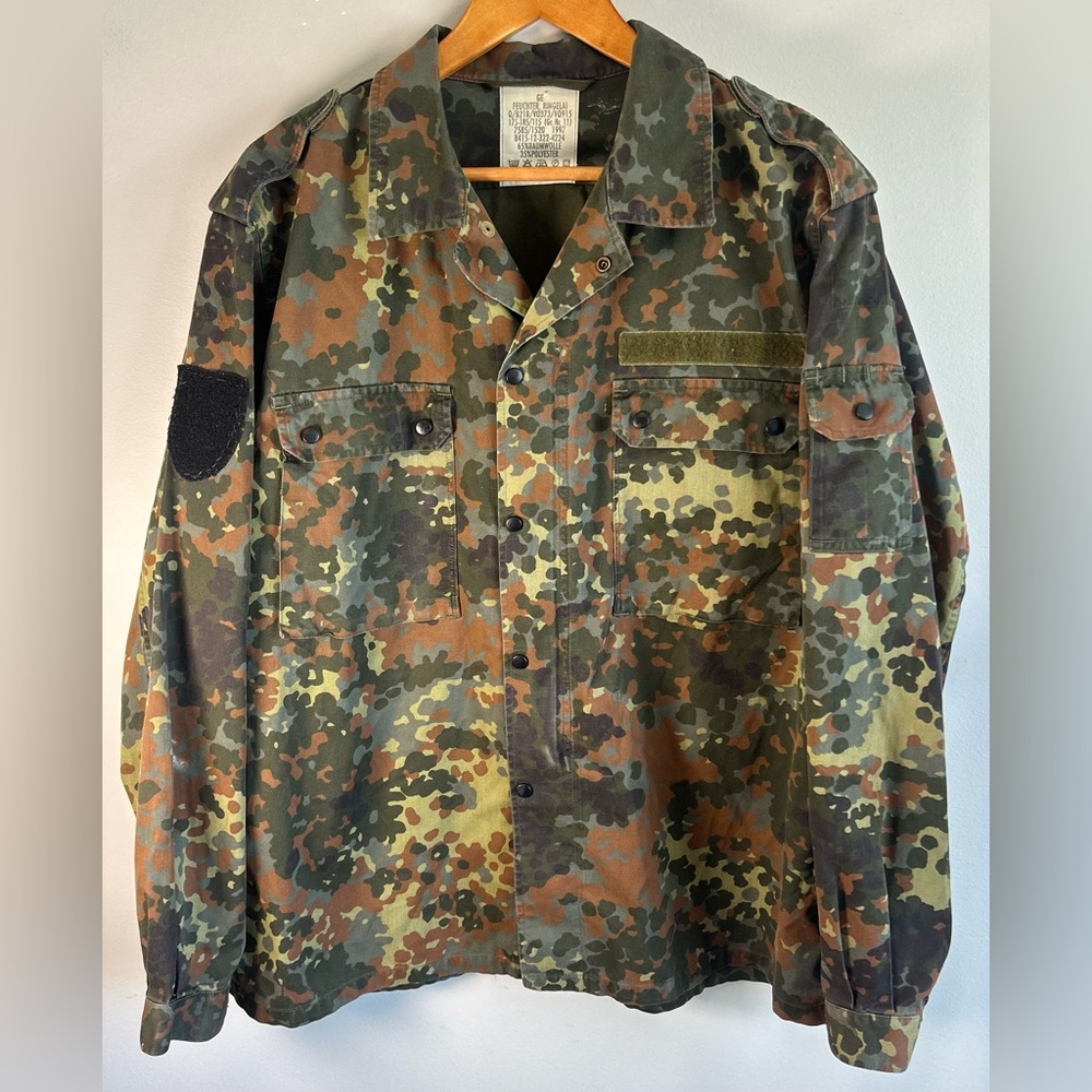 Original German Army Flecktarn Camo Field Combat Jacket Zipper Feuchter Size L